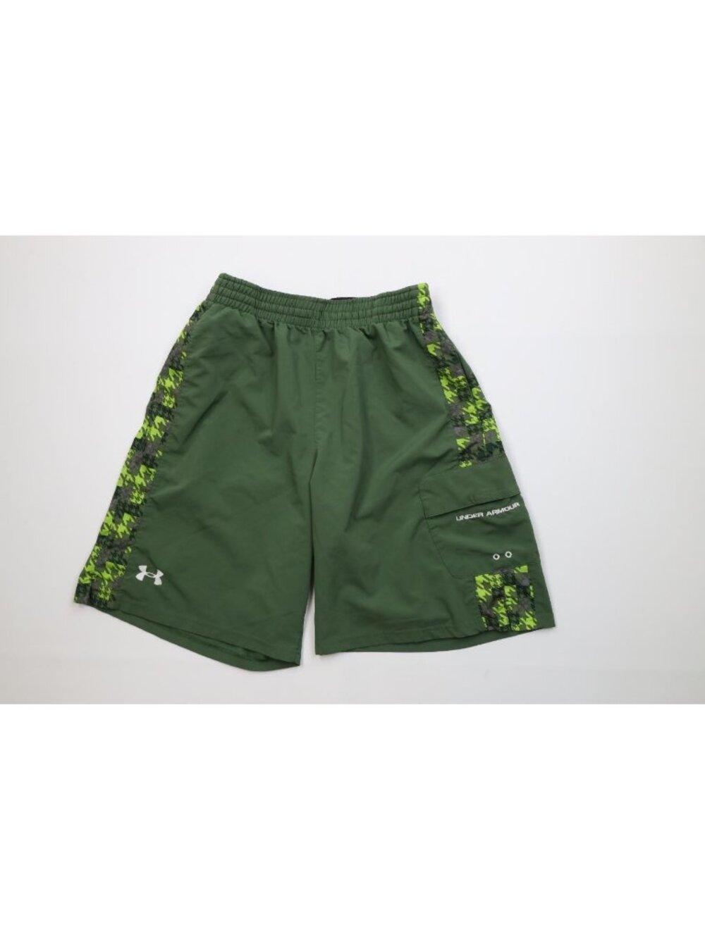 Y2K Under Armour Lacrosse Mens Medium Spell Out Stretch Cargo Shorts Green